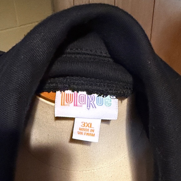 LuLaRoe Black Bomber Jacket with Burgundy Patterned Sleeves - Picture 3 of 4